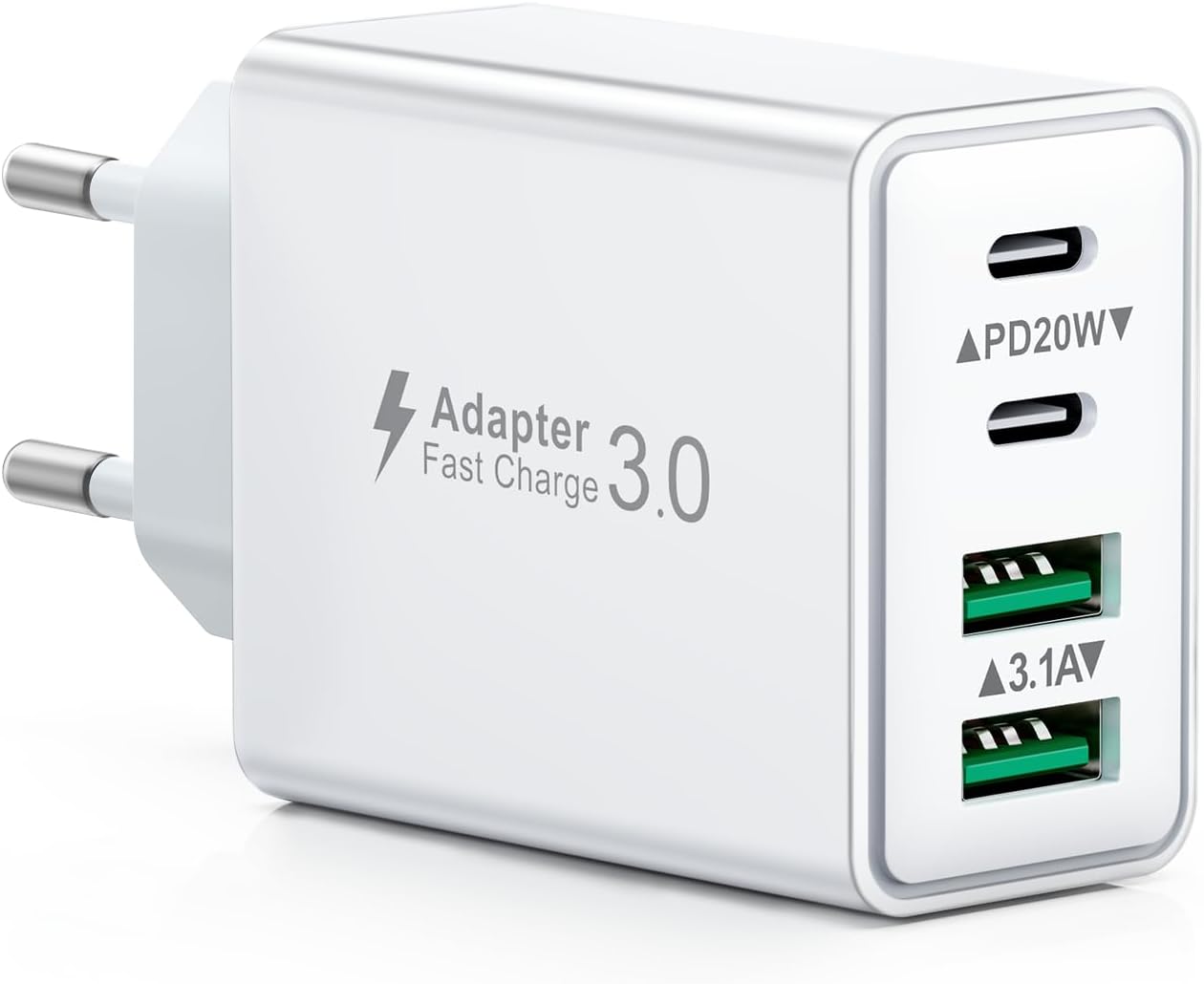 Caricatore USB C Presa, 40W 4-Porto Alimentatore USB Multipla Ricarica Veloce Caricabatterie Spinotto Multiplo Carica Spina Rapido Caricatore per iPhone 17 16 15 14 13 12 11 Pro Max Plus,Samsung
