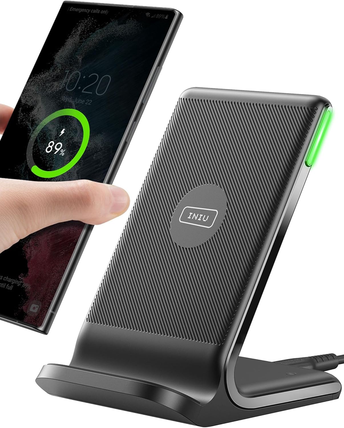INIU Caricatore Wireless per iPhone, 15W Stazione di Ricarica Wireless con Luce Adattiv Supporto Telefono, Wireless Charger da Vaggio per iPhone 17 16 15 Pro Max Samsung S25 S24 Google Pixel etc