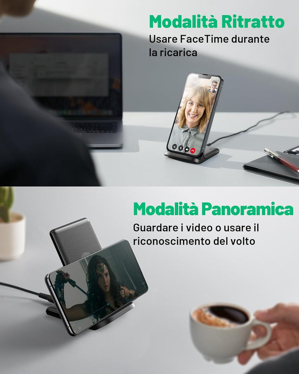 INIU Caricatore Wireless per iPhone, 15W Stazione di Ricarica Wireless con Luce Adattiv Supporto Telefono, Wireless Charger da Vaggio per iPhone 17 16 15 Pro Max Samsung S25 S24 Google Pixel etc