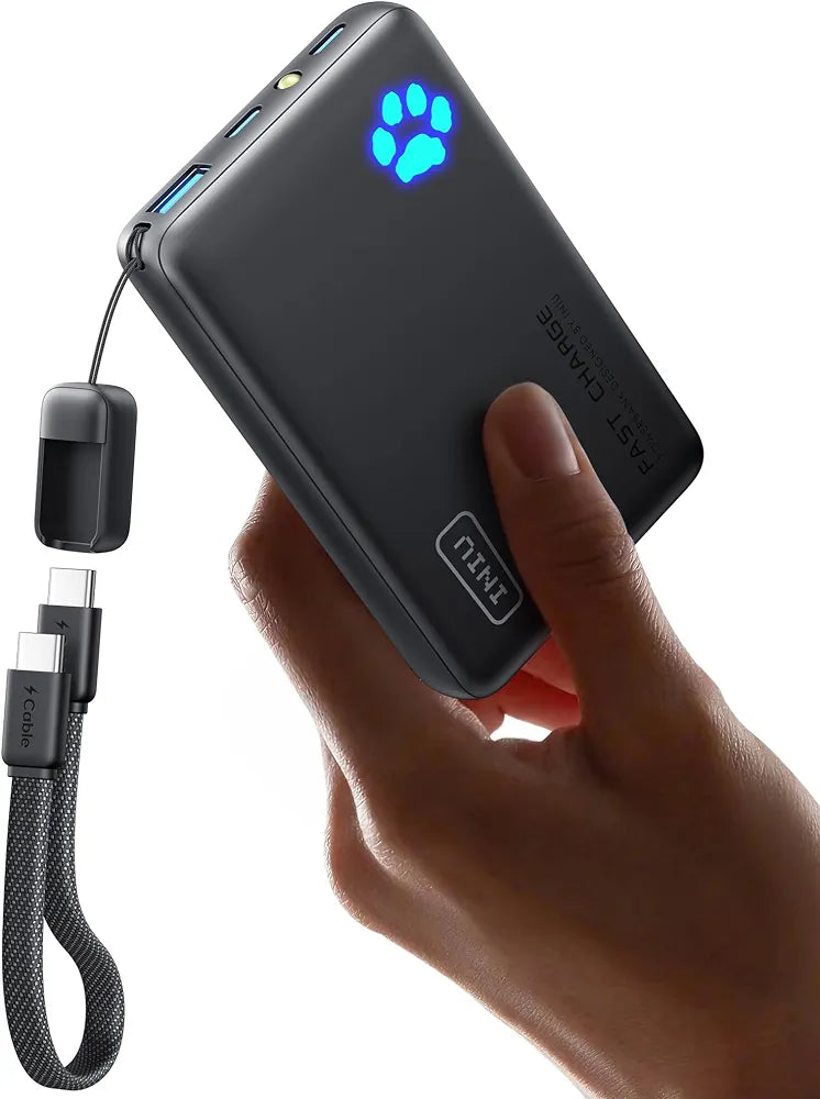 INIU Power Bank, Piccolo 45W Ricarica Rapida 10000mAh Caricatore Portatile Cavo USB C Staccabile, Idoneo per Volo, Travel Essenziali da Viaggio, Powerbank per iPhone 17 16, Samsung S25 Xiaomi iPad ecc