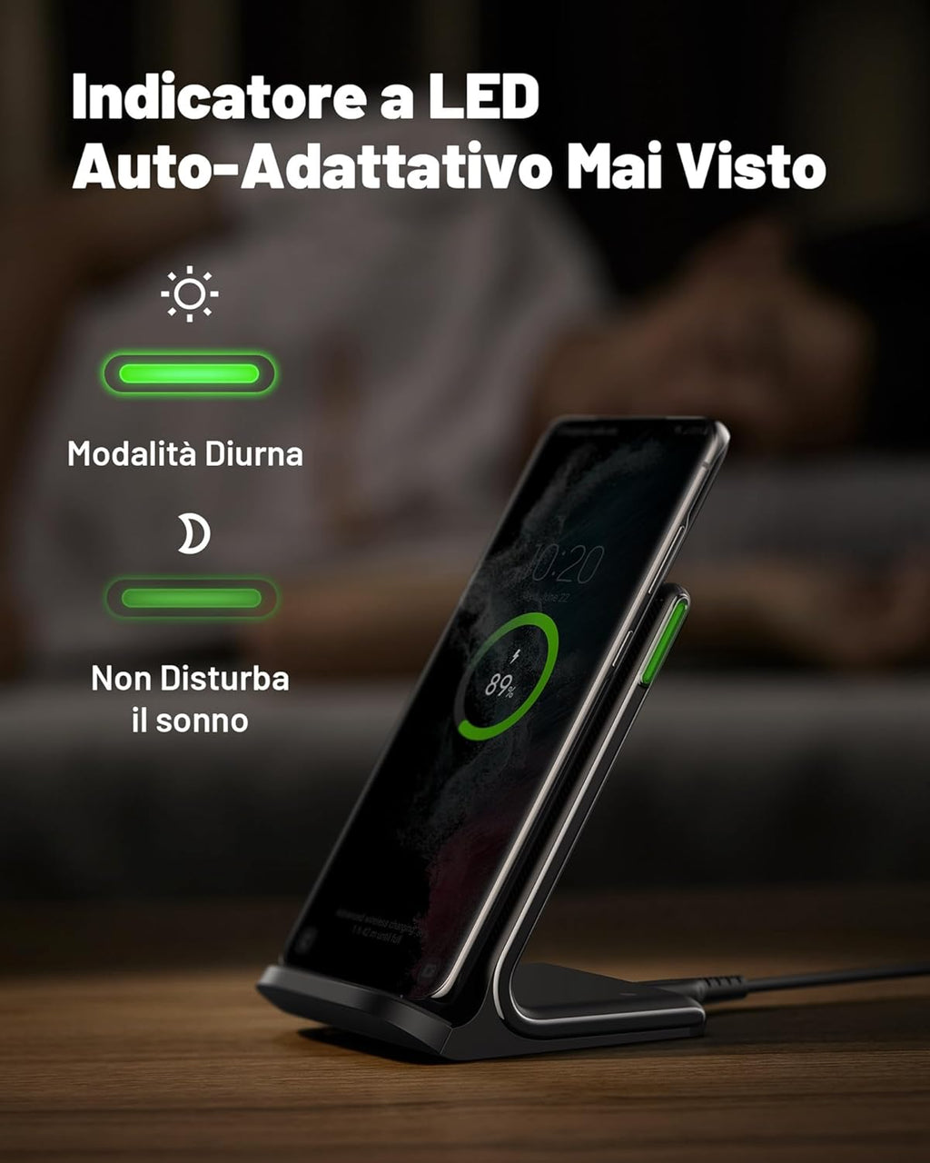 INIU Caricatore Wireless per iPhone, 15W Stazione di Ricarica Wireless con Luce Adattiv Supporto Telefono, Wireless Charger da Vaggio per iPhone 17 16 15 Pro Max Samsung S25 S24 Google Pixel etc