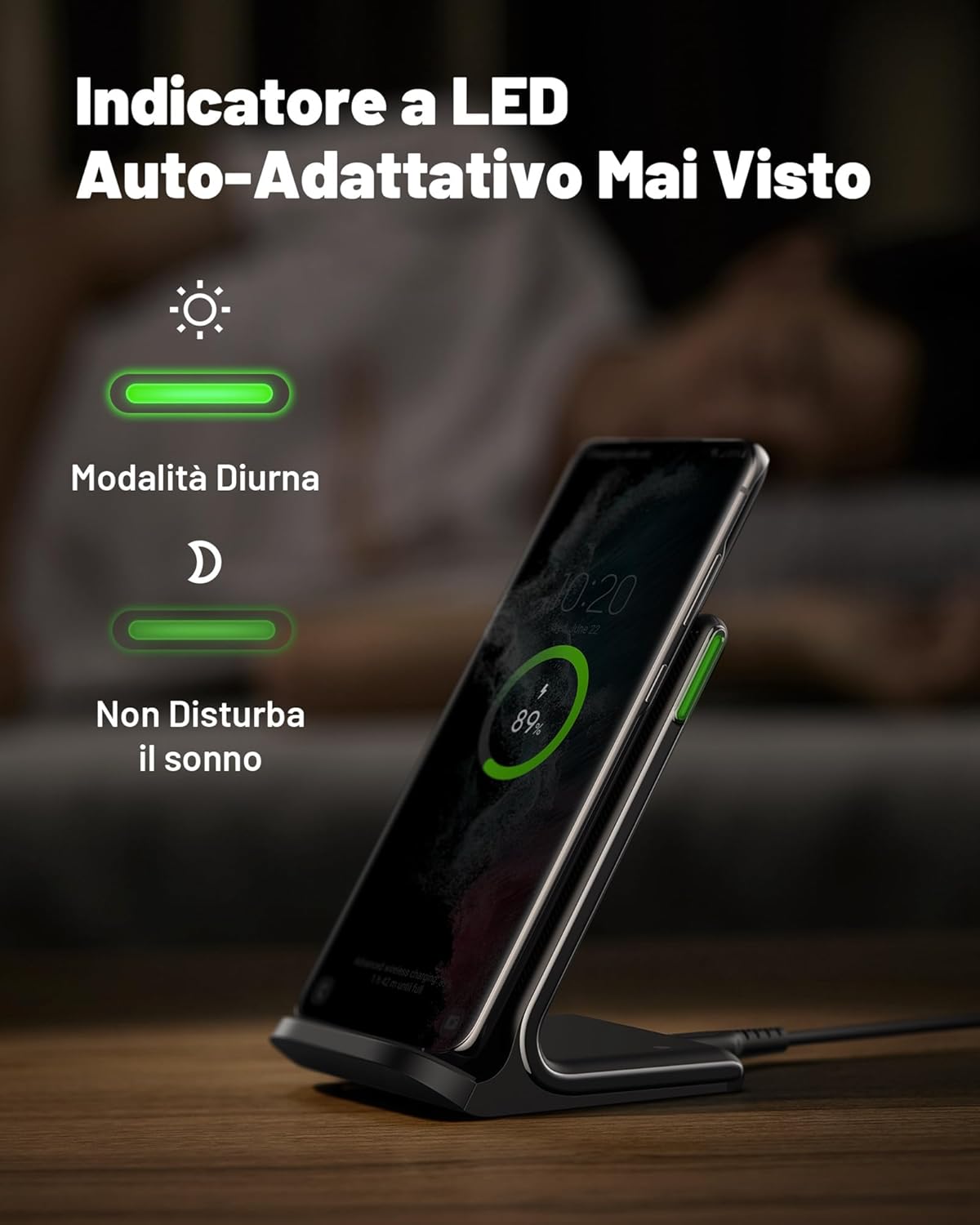 INIU Caricatore Wireless per iPhone, 15W Stazione di Ricarica Wireless con Luce Adattiv Supporto Telefono, Wireless Charger da Vaggio per iPhone 17 16 15 Pro Max Samsung S25 S24 Google Pixel etc