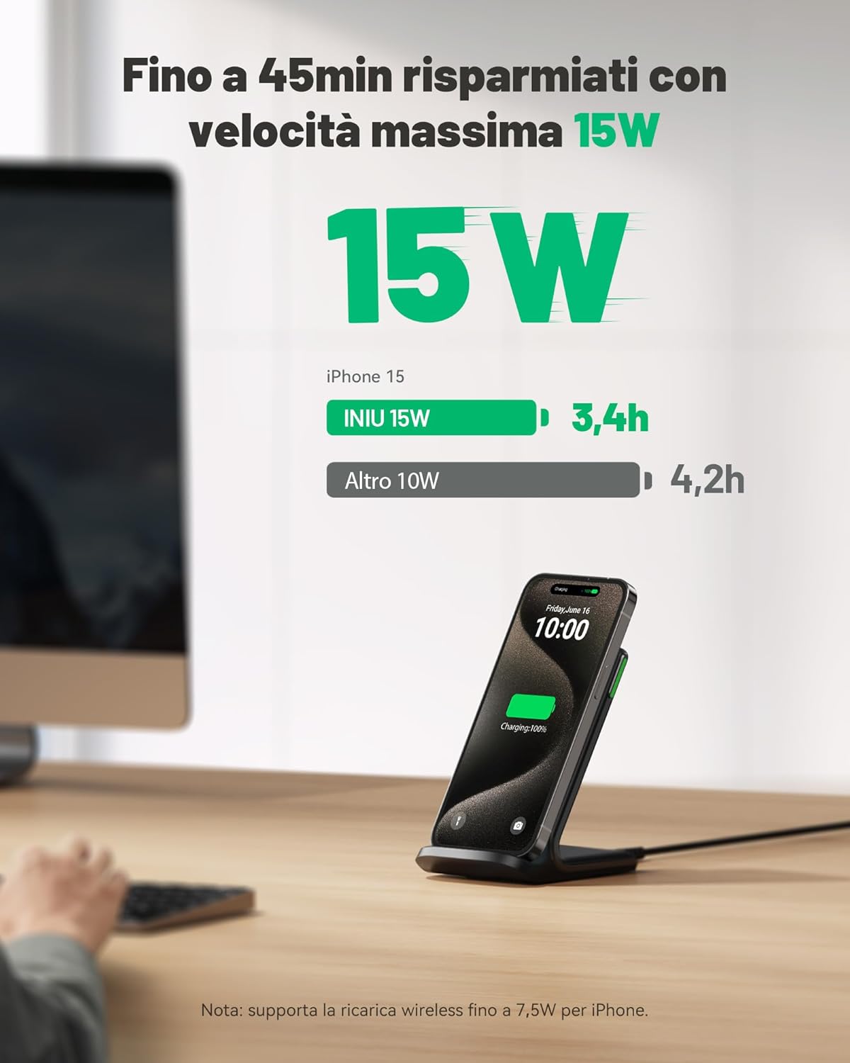 INIU Caricatore Wireless per iPhone, 15W Stazione di Ricarica Wireless con Luce Adattiv Supporto Telefono, Wireless Charger da Vaggio per iPhone 17 16 15 Pro Max Samsung S25 S24 Google Pixel etc