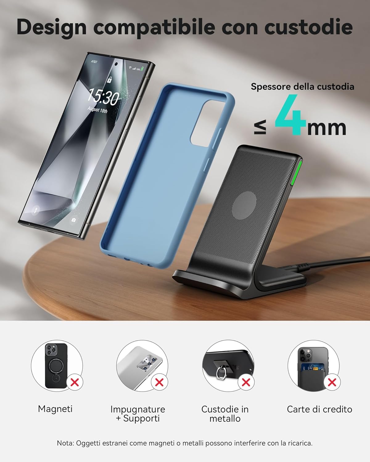INIU Caricatore Wireless per iPhone, 15W Stazione di Ricarica Wireless con Luce Adattiv Supporto Telefono, Wireless Charger da Vaggio per iPhone 17 16 15 Pro Max Samsung S25 S24 Google Pixel etc