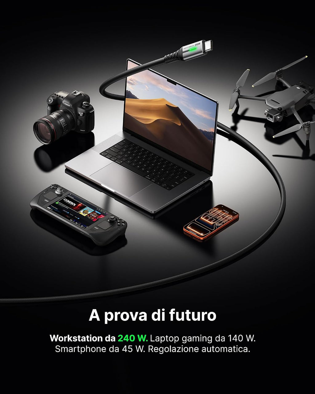 INIU 240W Cavo USB C a USB C, [2-Pezzi 2m] Cavo USB Ricarica Rapida Type-C Nylon Cavo, USBC per iPhone 17 Pro Max, MacBook Air, iPad Pro, Samsung Galaxy S25 Ultra, Pixel 10, Steam Deck ecc
