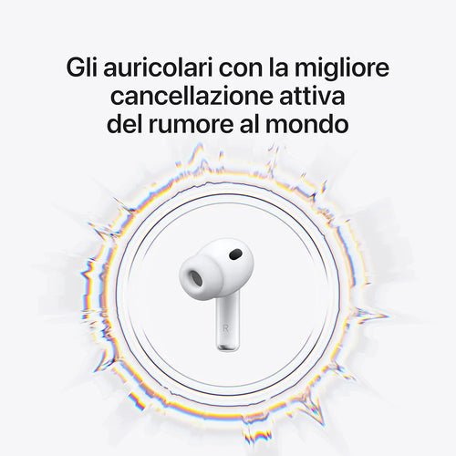 Apple AirPods Pro 3, Cancellazione attiva del rumore, Rilevamento della frequenza cardiaca, Cuffie Bluetooth, Audio spaziale, Suono ad alta fedeltà, Ricarica USB-C