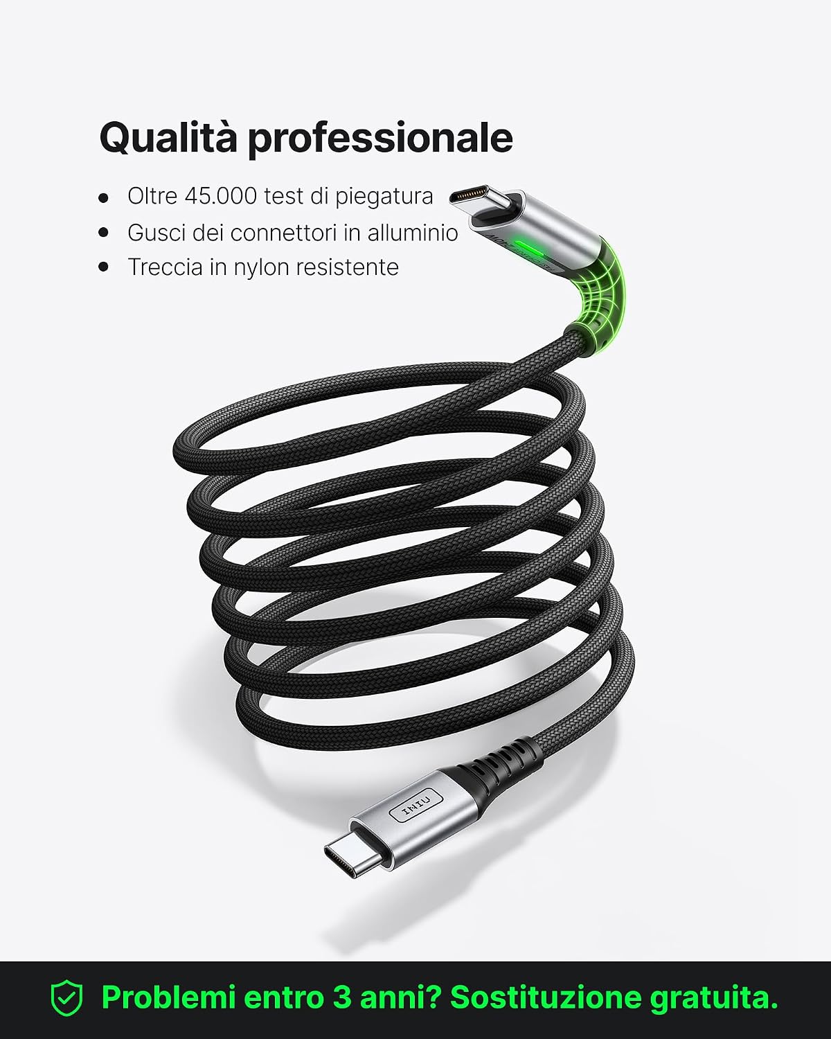 INIU 240W Cavo USB C a USB C, [2-Pezzi 2m] Cavo USB Ricarica Rapida Type-C Nylon Cavo, USBC per iPhone 17 Pro Max, MacBook Air, iPad Pro, Samsung Galaxy S25 Ultra, Pixel 10, Steam Deck ecc