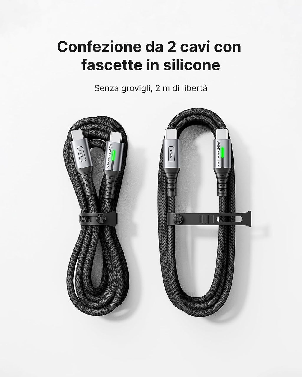 INIU 240W Cavo USB C a USB C, [2-Pezzi 2m] Cavo USB Ricarica Rapida Type-C Nylon Cavo, USBC per iPhone 17 Pro Max, MacBook Air, iPad Pro, Samsung Galaxy S25 Ultra, Pixel 10, Steam Deck ecc