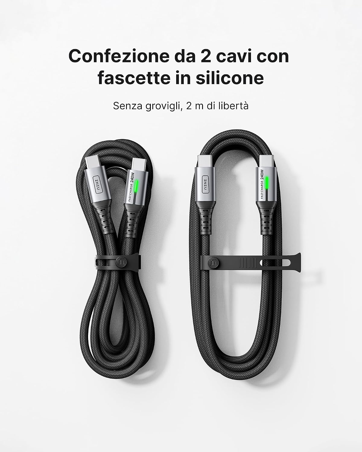 INIU 240W Cavo USB C a USB C, [2-Pezzi 2m] Cavo USB Ricarica Rapida Type-C Nylon Cavo, USBC per iPhone 17 Pro Max, MacBook Air, iPad Pro, Samsung Galaxy S25 Ultra, Pixel 10, Steam Deck ecc