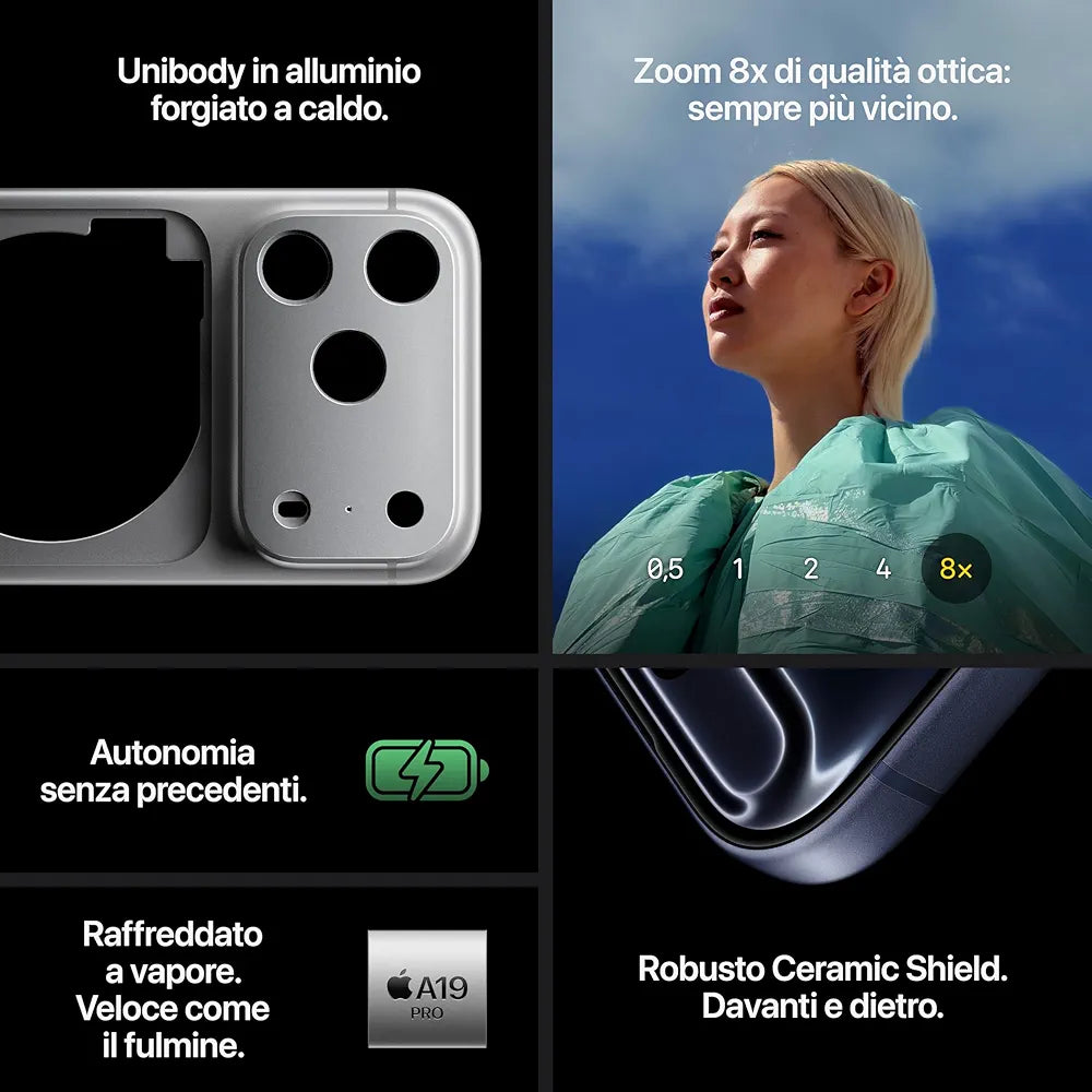 Apple iPhone 17 Pro Max 256 GB: display 6,9", ProMotion fino a 120Hz, chip A19 Pro, autonomia mai vista su iPhone, sistema di fotocamere Pro Fusion, fotocamera frontale Center Stage; Blu profondo