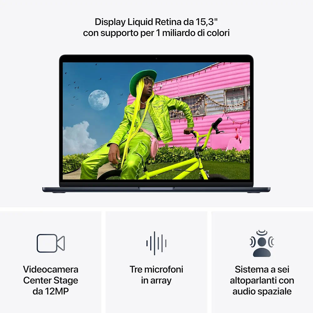 Apple MacBook Air 15'' con chip M5: progettato per l’AI, display Liquid Retina da 15,3'', 24GB di memoria unificata, 1 TB di archiviazione SSD, 10 CPU, 10 GPU, Wi Fi 7 – Mezzanotte