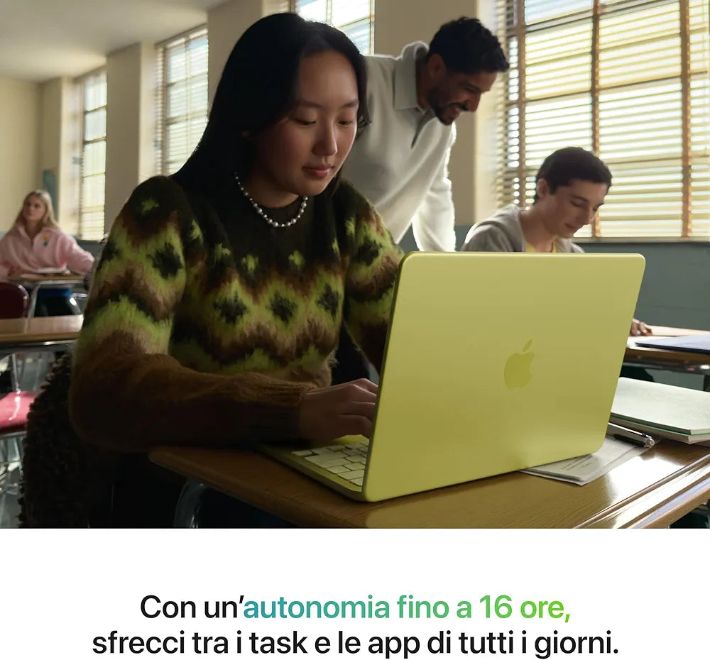 Apple MacBook Neo 13'' con chip A18 Pro: progettato per l’AI e Apple Intelligence, display Liquid Retina, 256GB di archiviazione SSD, videocamera FaceTime HD a 1080p – Giallo agrume